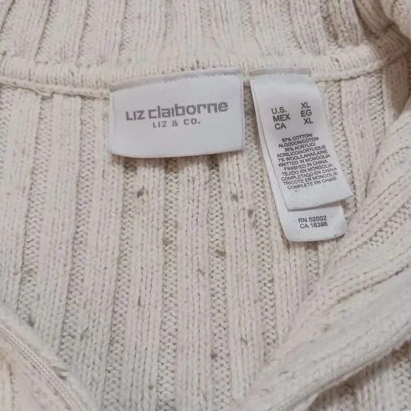 Liz Claireborne Ribbed Womans XL Pullover Sweater 1/4 zip. Oatmeal Color - Picture 12 of 12
